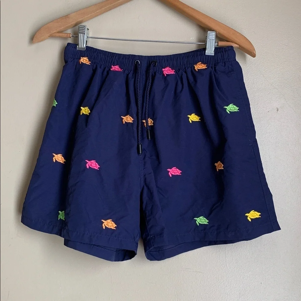 Warren Webber Swim Trunks beachwear blue with turtles Drawstring